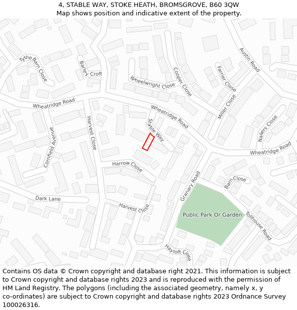 4, STABLE WAY, STOKE HEATH, BROMSGROVE, B60 3QW: Location map and indicative extent of plot