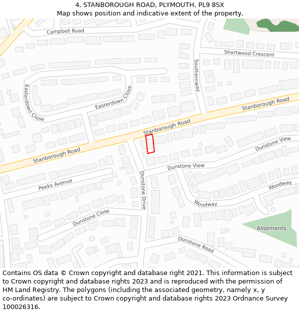 4, STANBOROUGH ROAD, PLYMOUTH, PL9 8SX: Location map and indicative extent of plot