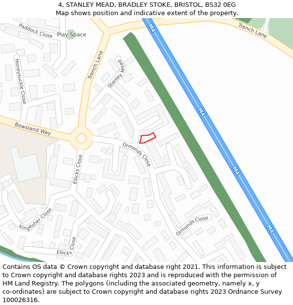 4, STANLEY MEAD, BRADLEY STOKE, BRISTOL, BS32 0EG: Location map and indicative extent of plot