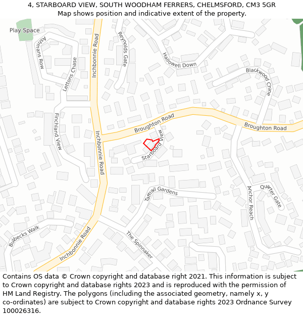 4, STARBOARD VIEW, SOUTH WOODHAM FERRERS, CHELMSFORD, CM3 5GR: Location map and indicative extent of plot