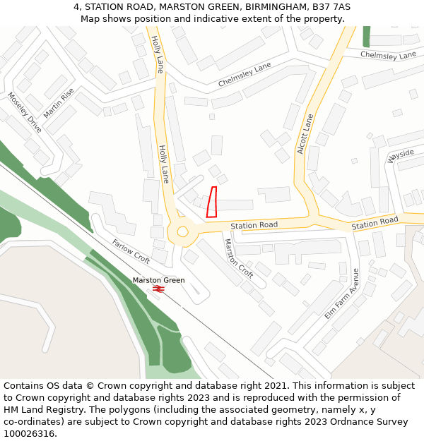 4, STATION ROAD, MARSTON GREEN, BIRMINGHAM, B37 7AS: Location map and indicative extent of plot