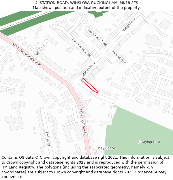 4, STATION ROAD, WINSLOW, BUCKINGHAM, MK18 3ES: Location map and indicative extent of plot