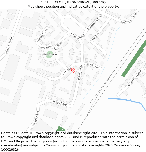 4, STEEL CLOSE, BROMSGROVE, B60 3GQ: Location map and indicative extent of plot