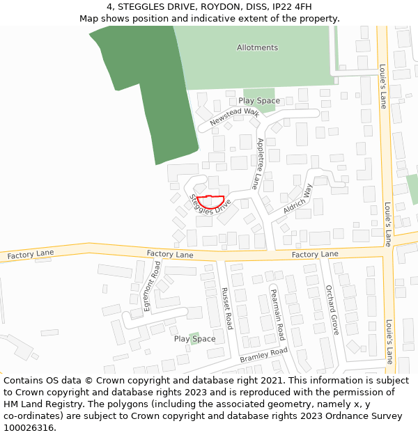 4, STEGGLES DRIVE, ROYDON, DISS, IP22 4FH: Location map and indicative extent of plot