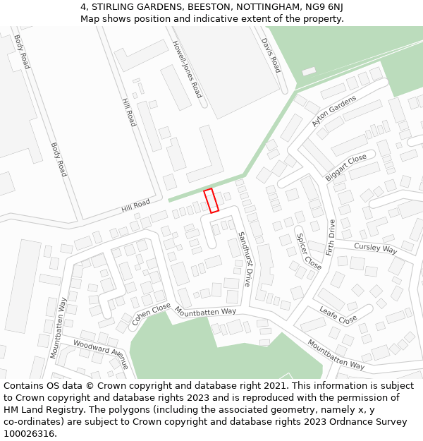 4, STIRLING GARDENS, BEESTON, NOTTINGHAM, NG9 6NJ: Location map and indicative extent of plot