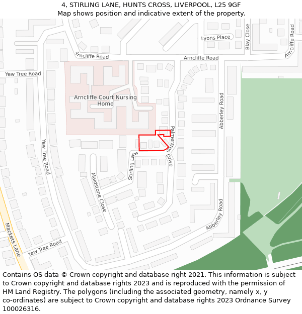 4, STIRLING LANE, HUNTS CROSS, LIVERPOOL, L25 9GF: Location map and indicative extent of plot