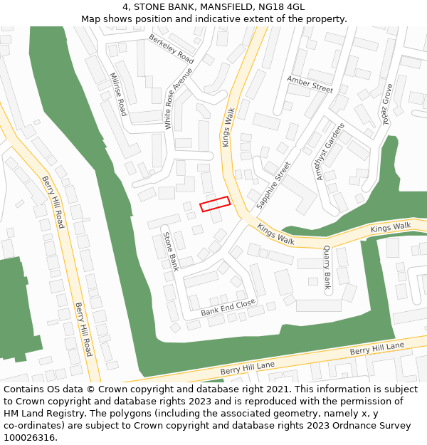 4, STONE BANK, MANSFIELD, NG18 4GL: Location map and indicative extent of plot