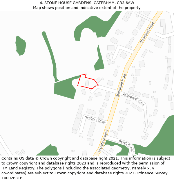 4, STONE HOUSE GARDENS, CATERHAM, CR3 6AW: Location map and indicative extent of plot