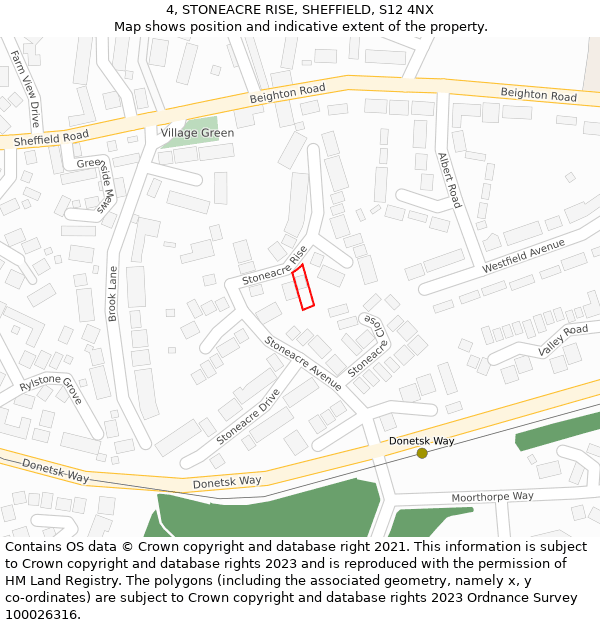 4, STONEACRE RISE, SHEFFIELD, S12 4NX: Location map and indicative extent of plot