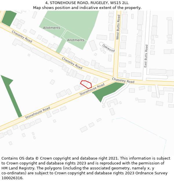 4, STONEHOUSE ROAD, RUGELEY, WS15 2LL: Location map and indicative extent of plot