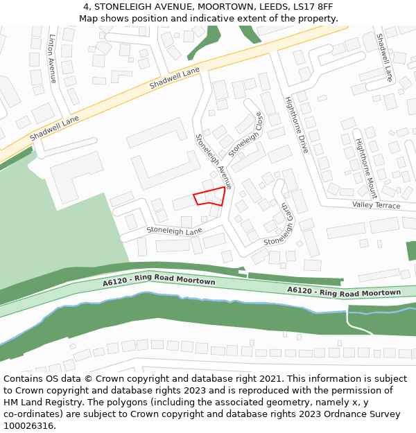 4, STONELEIGH AVENUE, MOORTOWN, LEEDS, LS17 8FF: Location map and indicative extent of plot