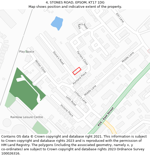 4, STONES ROAD, EPSOM, KT17 1DG: Location map and indicative extent of plot