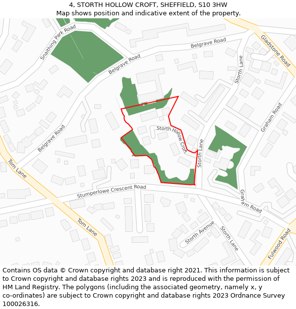 4, STORTH HOLLOW CROFT, SHEFFIELD, S10 3HW: Location map and indicative extent of plot