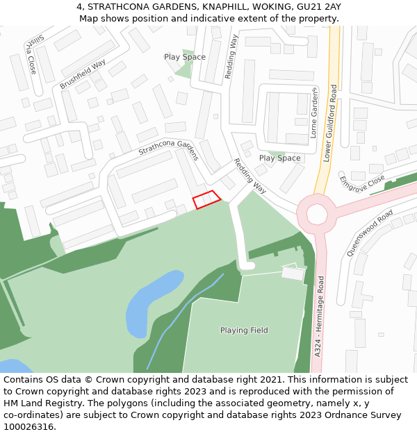 4, STRATHCONA GARDENS, KNAPHILL, WOKING, GU21 2AY: Location map and indicative extent of plot