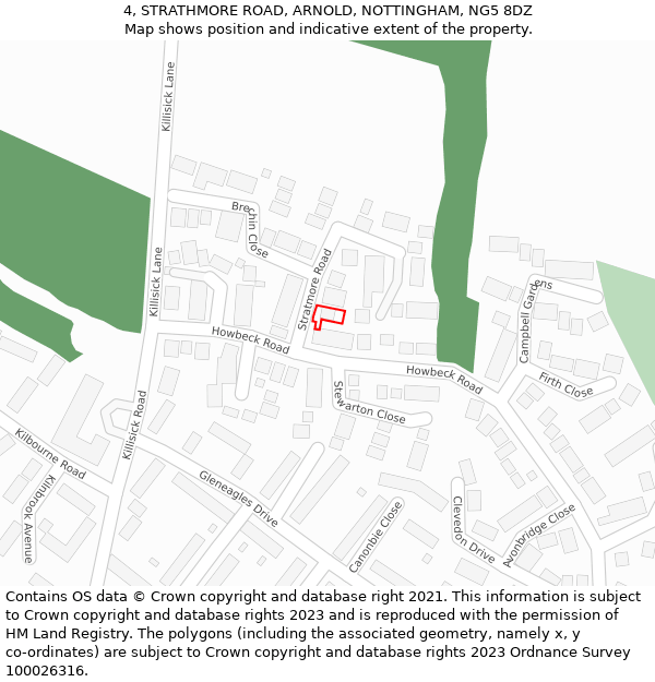 4, STRATHMORE ROAD, ARNOLD, NOTTINGHAM, NG5 8DZ: Location map and indicative extent of plot