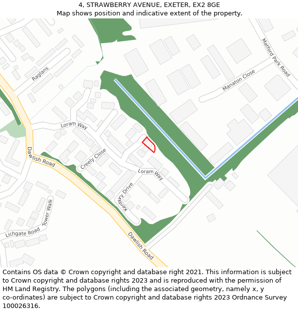 4, STRAWBERRY AVENUE, EXETER, EX2 8GE: Location map and indicative extent of plot