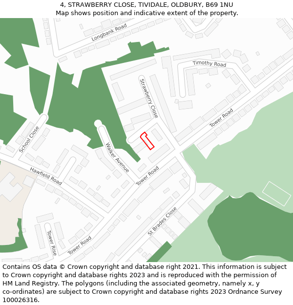 4, STRAWBERRY CLOSE, TIVIDALE, OLDBURY, B69 1NU: Location map and indicative extent of plot