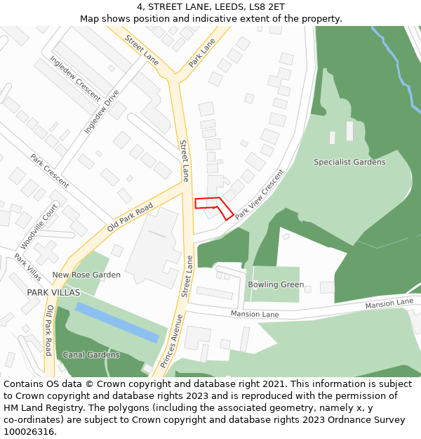4, STREET LANE, LEEDS, LS8 2ET: Location map and indicative extent of plot