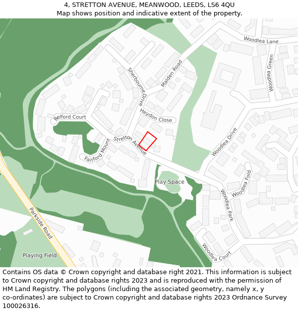 4, STRETTON AVENUE, MEANWOOD, LEEDS, LS6 4QU: Location map and indicative extent of plot