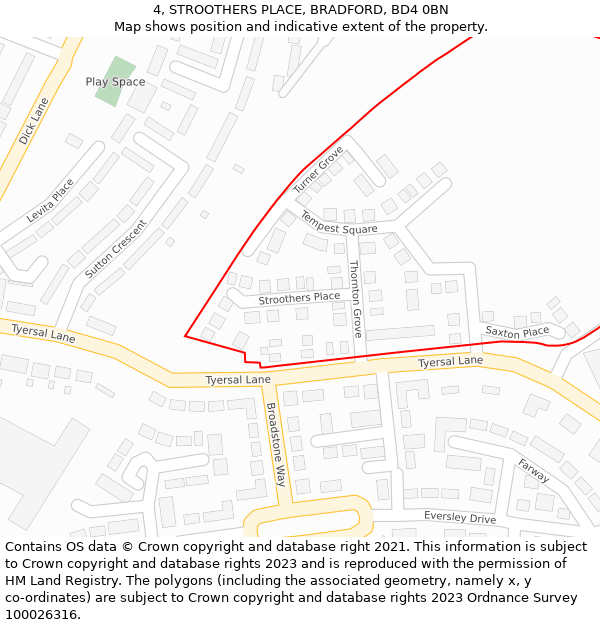 4, STROOTHERS PLACE, BRADFORD, BD4 0BN: Location map and indicative extent of plot