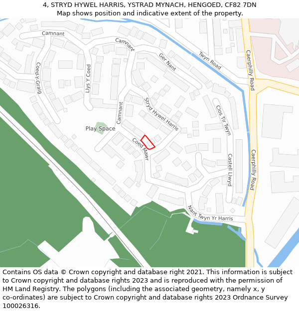 4, STRYD HYWEL HARRIS, YSTRAD MYNACH, HENGOED, CF82 7DN: Location map and indicative extent of plot