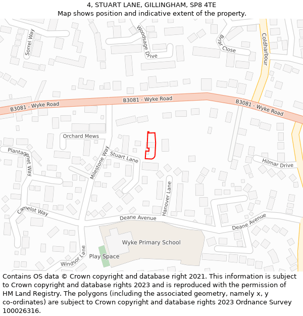 4, STUART LANE, GILLINGHAM, SP8 4TE: Location map and indicative extent of plot