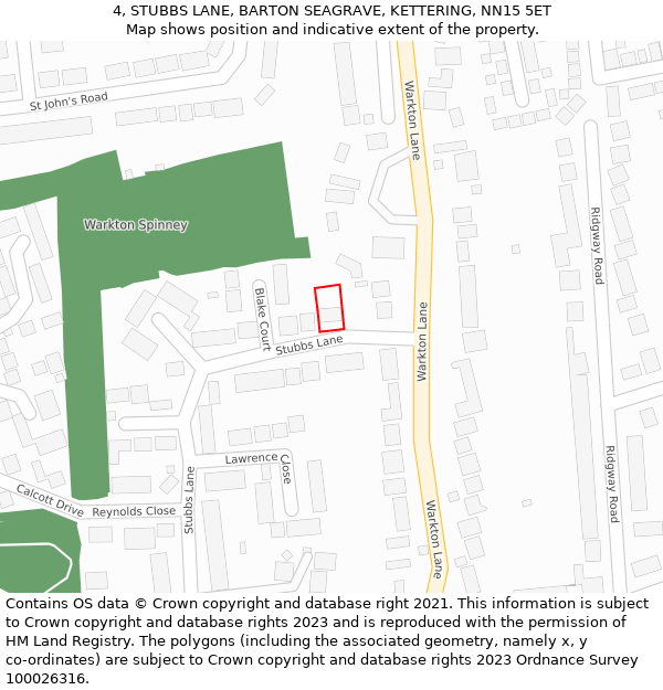 4, STUBBS LANE, BARTON SEAGRAVE, KETTERING, NN15 5ET: Location map and indicative extent of plot