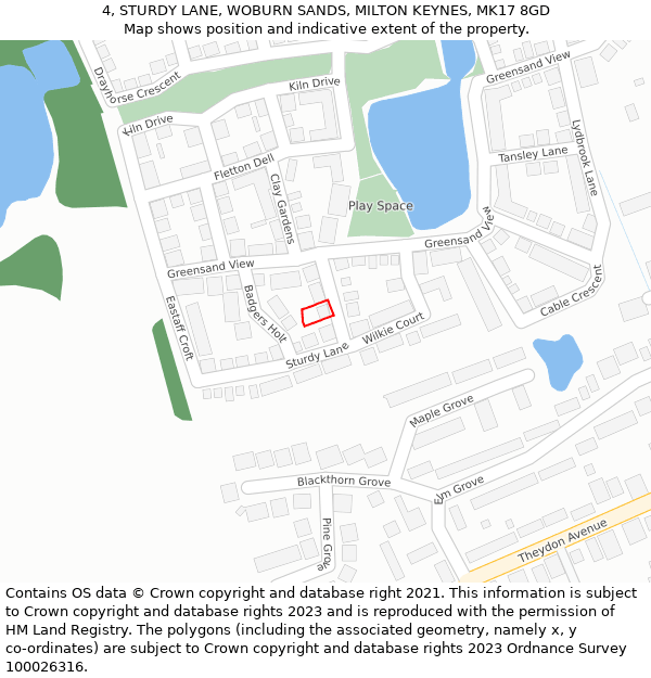 4, STURDY LANE, WOBURN SANDS, MILTON KEYNES, MK17 8GD: Location map and indicative extent of plot