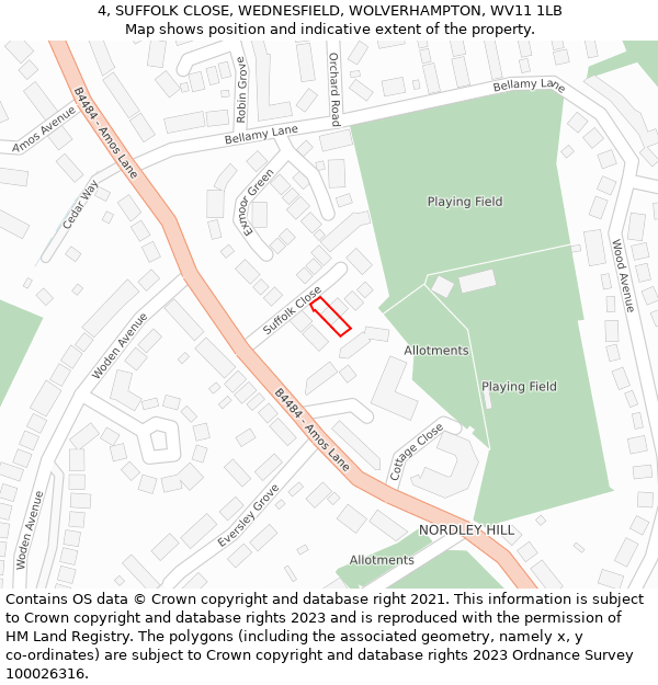 4, SUFFOLK CLOSE, WEDNESFIELD, WOLVERHAMPTON, WV11 1LB: Location map and indicative extent of plot