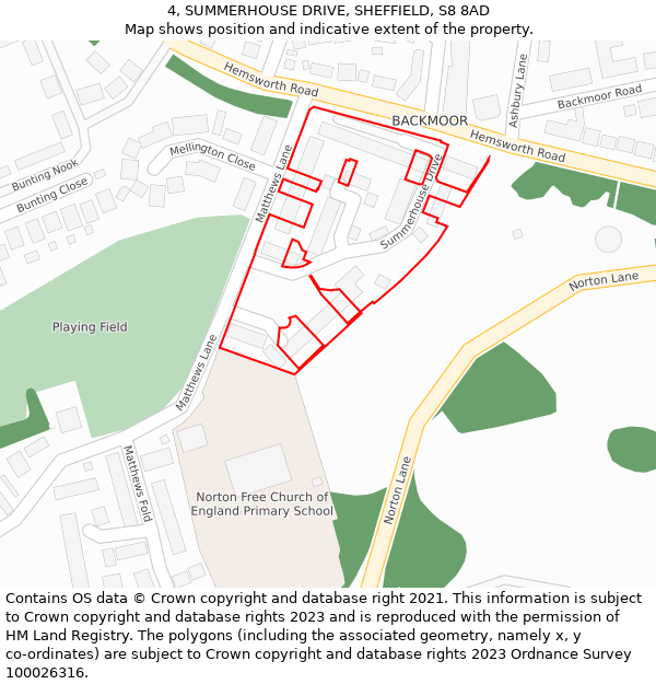 4, SUMMERHOUSE DRIVE, SHEFFIELD, S8 8AD: Location map and indicative extent of plot