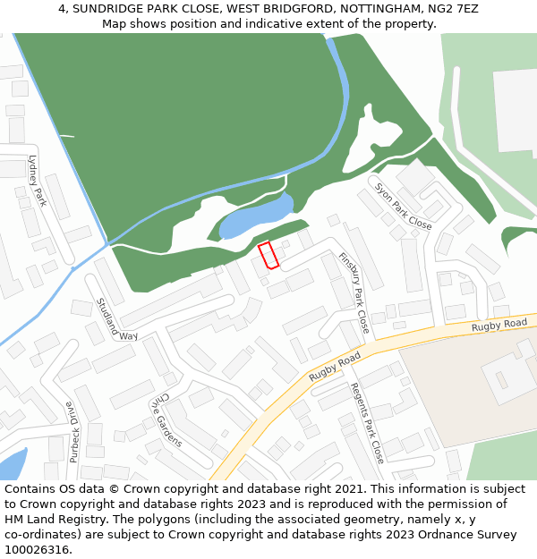 4, SUNDRIDGE PARK CLOSE, WEST BRIDGFORD, NOTTINGHAM, NG2 7EZ: Location map and indicative extent of plot