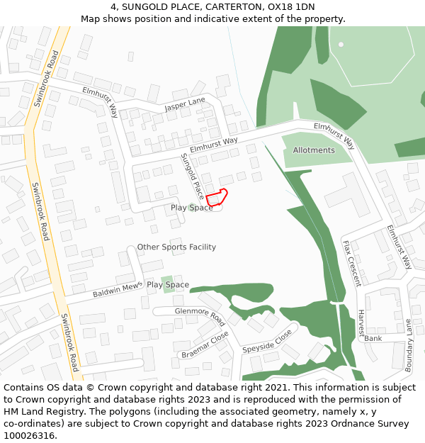 4, SUNGOLD PLACE, CARTERTON, OX18 1DN: Location map and indicative extent of plot