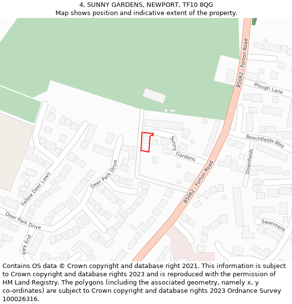 4, SUNNY GARDENS, NEWPORT, TF10 8QG: Location map and indicative extent of plot