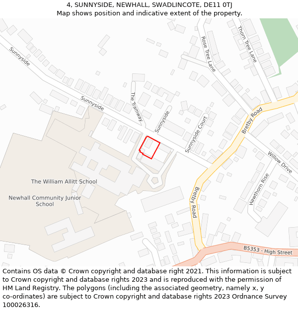 4, SUNNYSIDE, NEWHALL, SWADLINCOTE, DE11 0TJ: Location map and indicative extent of plot
