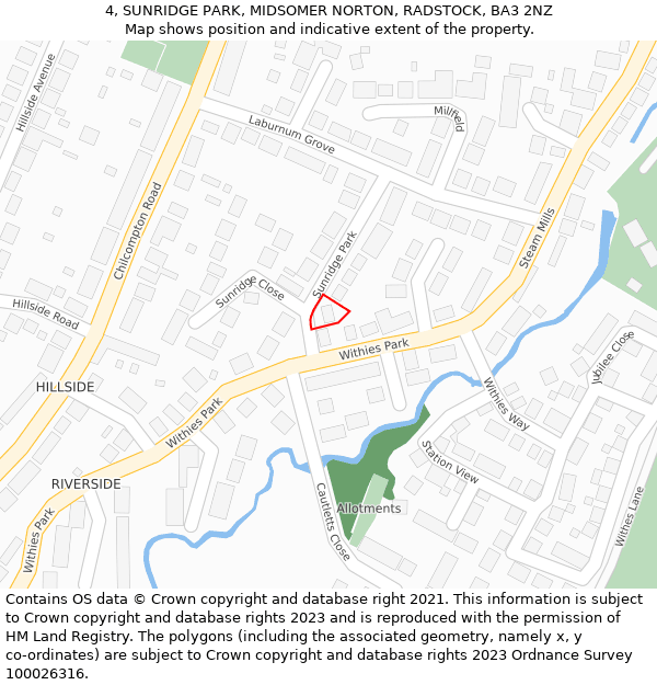 4, SUNRIDGE PARK, MIDSOMER NORTON, RADSTOCK, BA3 2NZ: Location map and indicative extent of plot