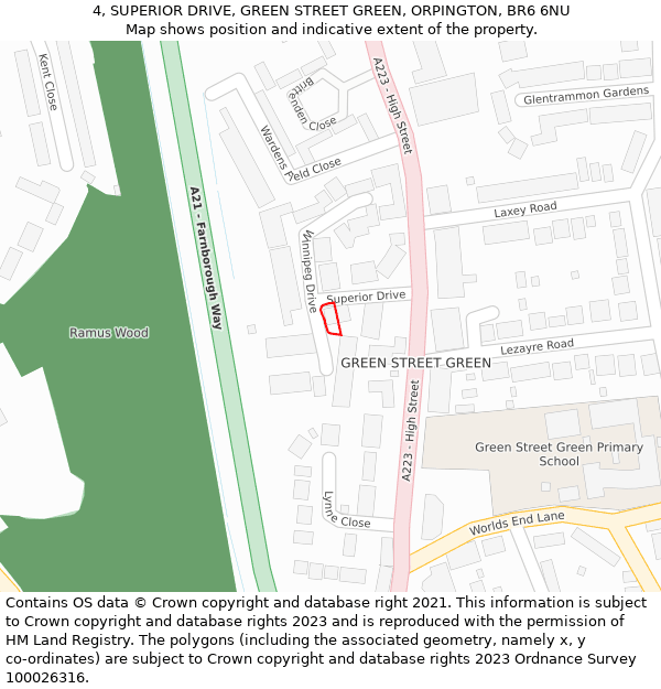 4, SUPERIOR DRIVE, GREEN STREET GREEN, ORPINGTON, BR6 6NU: Location map and indicative extent of plot