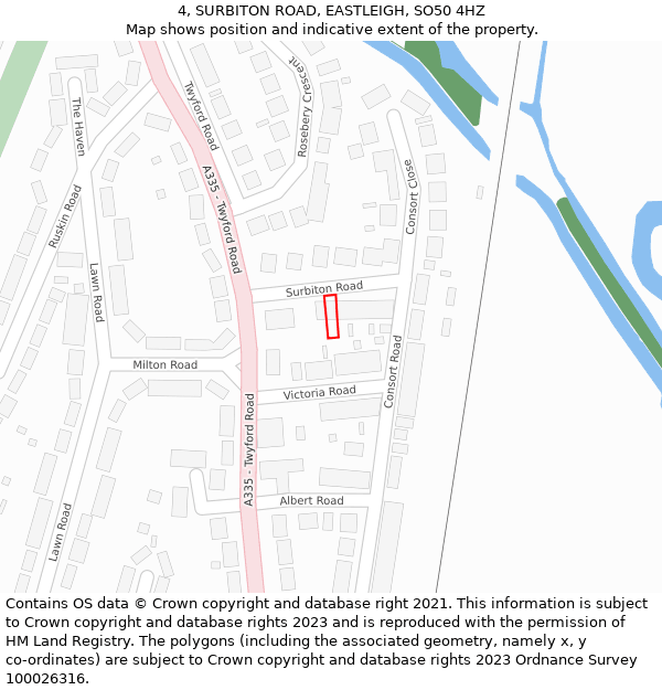 4, SURBITON ROAD, EASTLEIGH, SO50 4HZ: Location map and indicative extent of plot