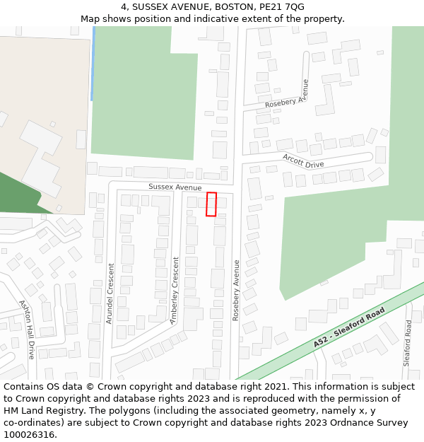 4, SUSSEX AVENUE, BOSTON, PE21 7QG: Location map and indicative extent of plot