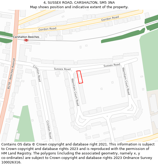 4, SUSSEX ROAD, CARSHALTON, SM5 3NA: Location map and indicative extent of plot