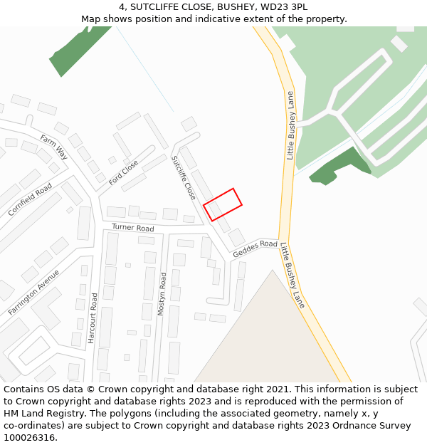 4, SUTCLIFFE CLOSE, BUSHEY, WD23 3PL: Location map and indicative extent of plot