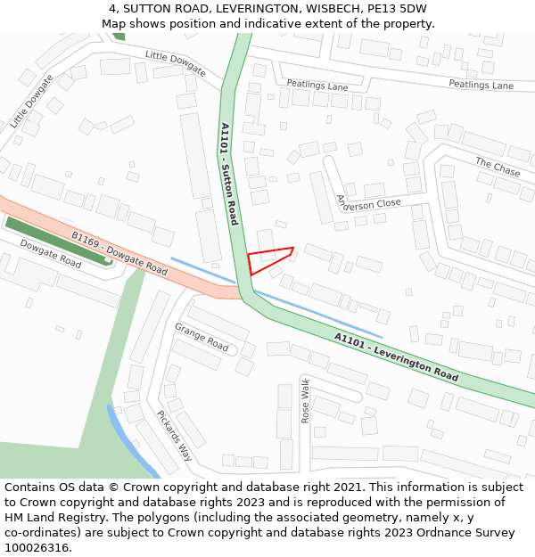 4, SUTTON ROAD, LEVERINGTON, WISBECH, PE13 5DW: Location map and indicative extent of plot