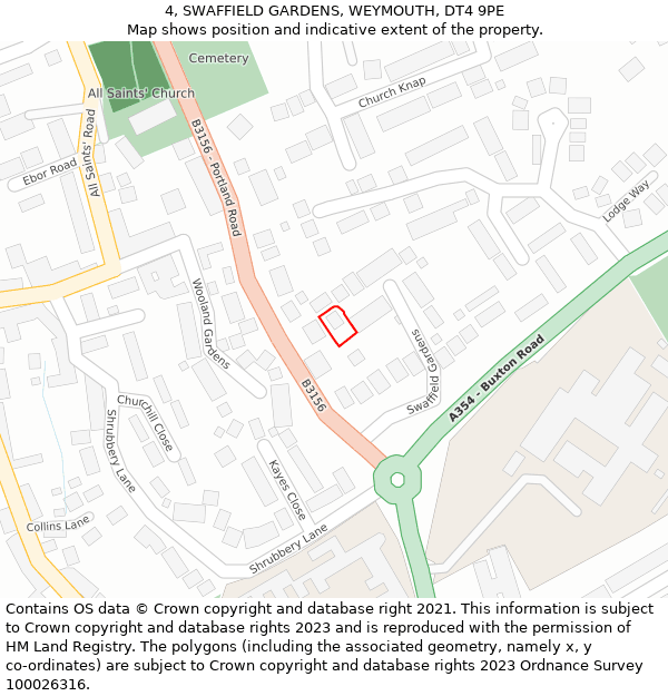 4, SWAFFIELD GARDENS, WEYMOUTH, DT4 9PE: Location map and indicative extent of plot