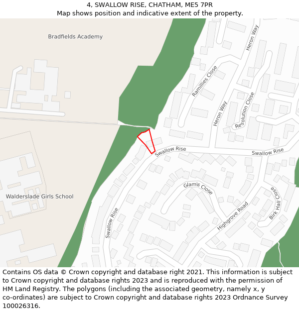 4, SWALLOW RISE, CHATHAM, ME5 7PR: Location map and indicative extent of plot