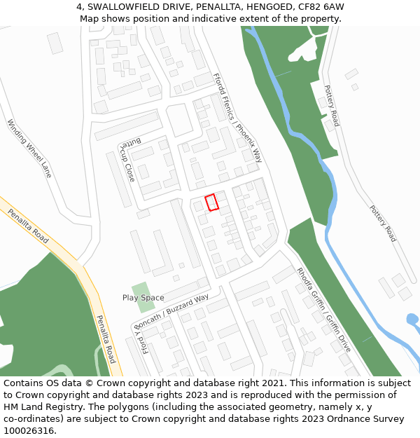 4, SWALLOWFIELD DRIVE, PENALLTA, HENGOED, CF82 6AW: Location map and indicative extent of plot