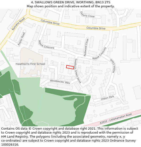 4, SWALLOWS GREEN DRIVE, WORTHING, BN13 2TS: Location map and indicative extent of plot
