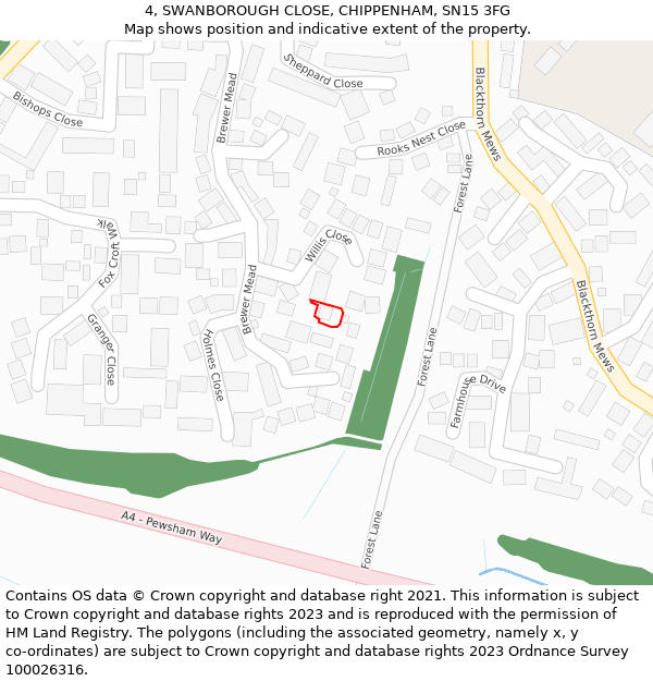 4, SWANBOROUGH CLOSE, CHIPPENHAM, SN15 3FG: Location map and indicative extent of plot