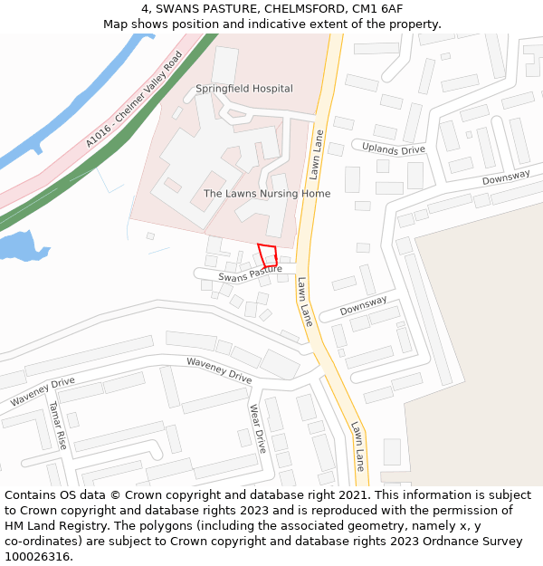 4, SWANS PASTURE, CHELMSFORD, CM1 6AF: Location map and indicative extent of plot