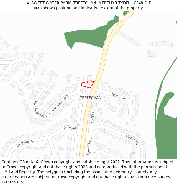 4, SWEET WATER PARK, TREFECHAN, MERTHYR TYDFIL, CF48 2LF: Location map and indicative extent of plot