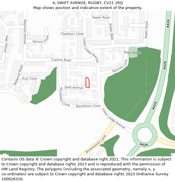 4, SWIFT AVENUE, RUGBY, CV21 1RQ: Location map and indicative extent of plot