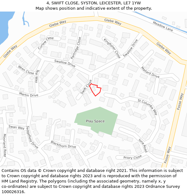 4, SWIFT CLOSE, SYSTON, LEICESTER, LE7 1YW: Location map and indicative extent of plot